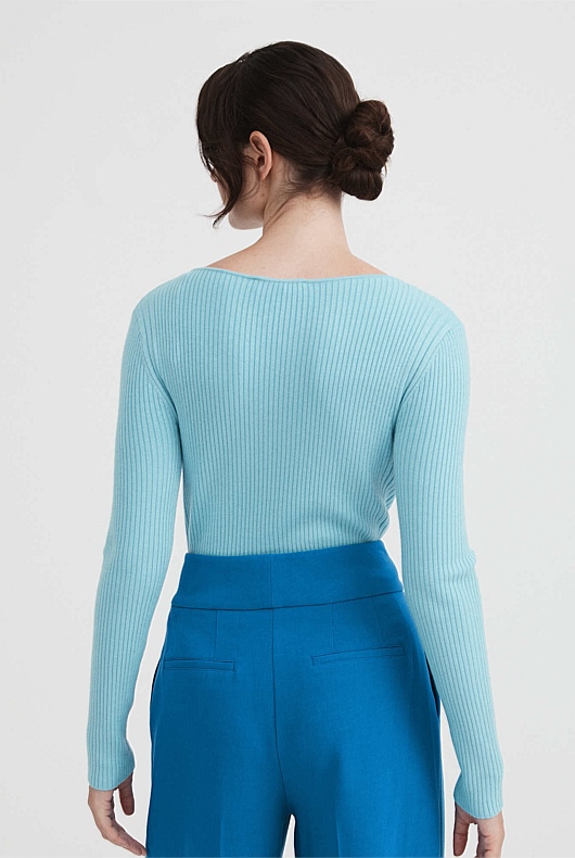 Boat Neck Rib Knit - Fresh Blue