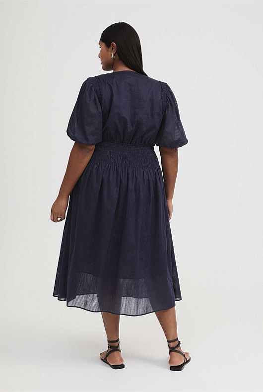 Cotton Shirred Dress - Ink Blue