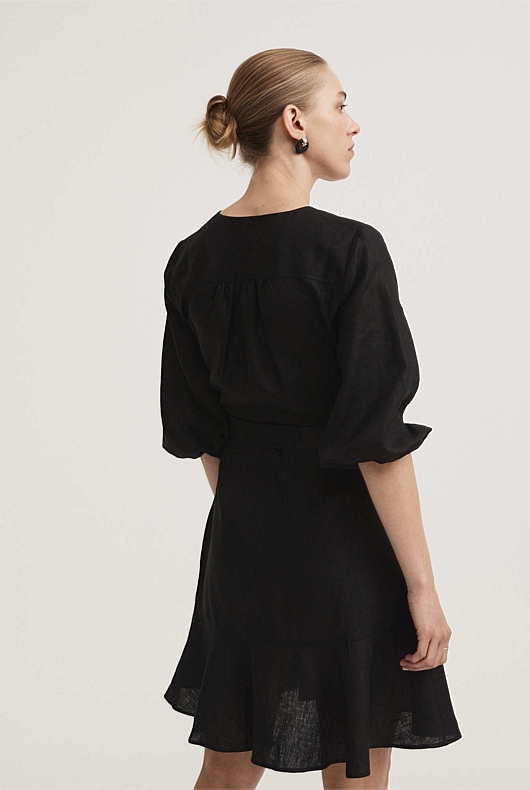 Linen Wrap Dress - Black