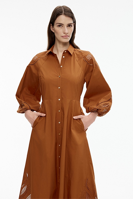 Cotton Broderie Dress - Faded Terracotta