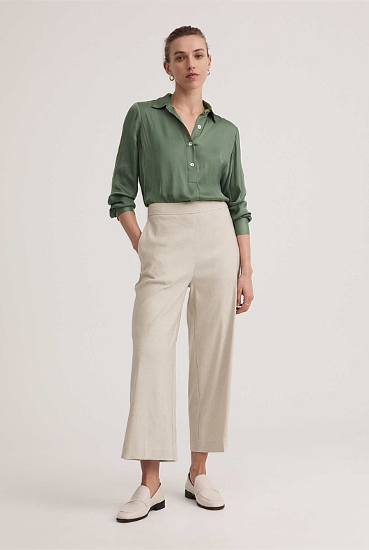 Stretch Linen Blend Pant - Flax