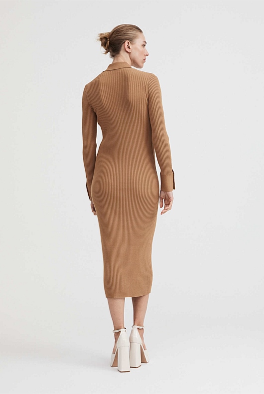 Button Through Rib Longline Cardigan - Camel