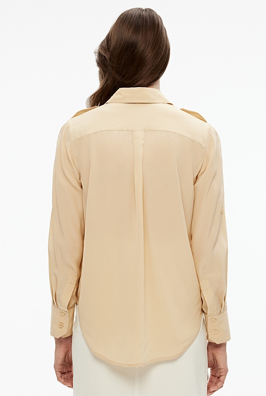 Silk Utility Tab Sleeve Shirt - Honey