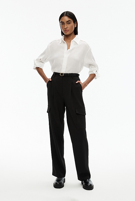 French Linen Cropped Shirt - Chalk