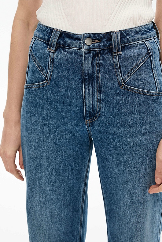 Wide Leg Angled Pocket Jean - Indigo