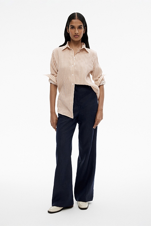 French Linen Stripe Shirt - Barley