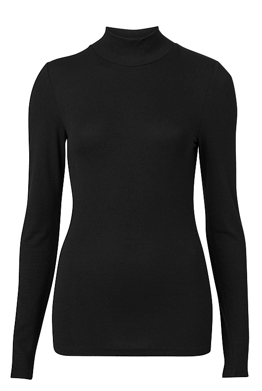 Rib Turtleneck Top - Black