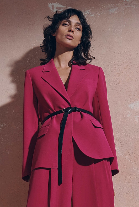 Boxy Single-Breasted Blazer - Dahlia Pink