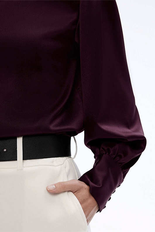 Acetate High Neck Blouse - Bordeaux