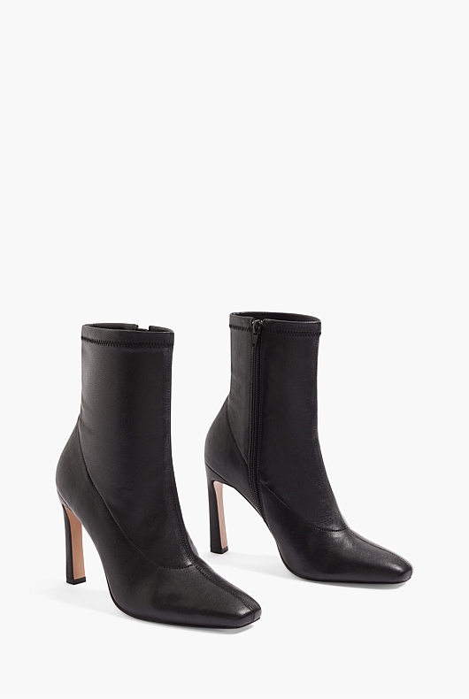 High Heel Leather Ankle Boot - Black