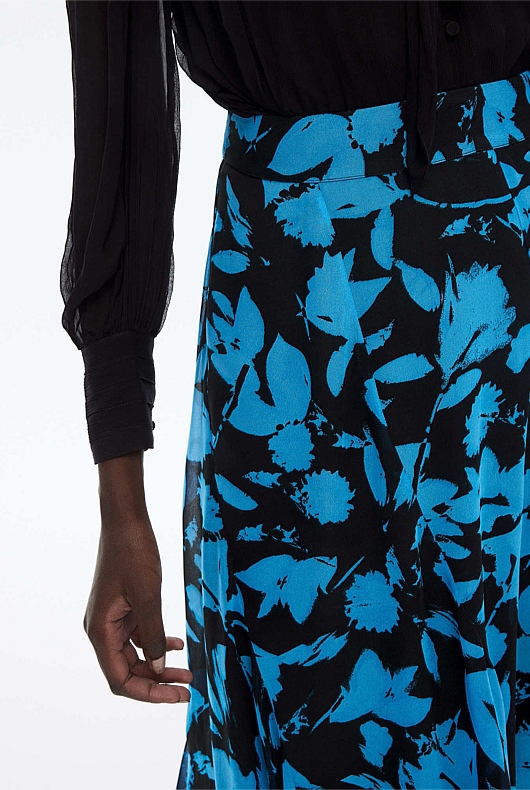 Georgette Abstract Textured Print Skirt - Mallard Blue