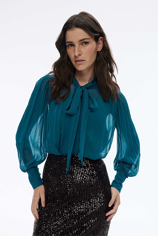 Yoryu Pussybow Blouse - Peacock Blue