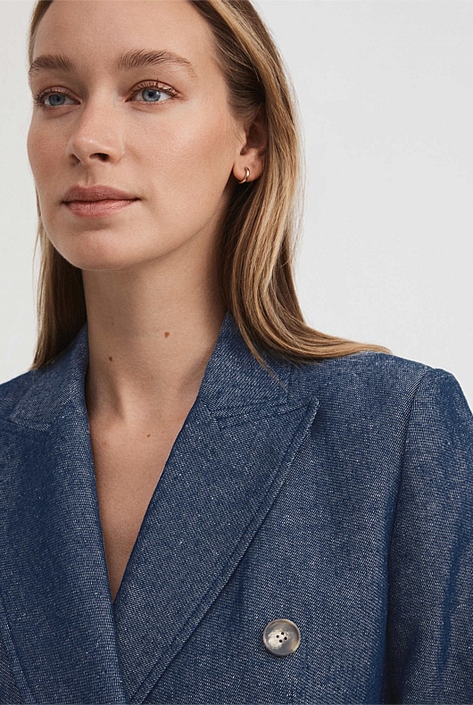 Yarn Dye Double-Breasted Blazer - French Blue