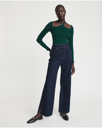 Witchery Cotton Halter Long Sleeve Top