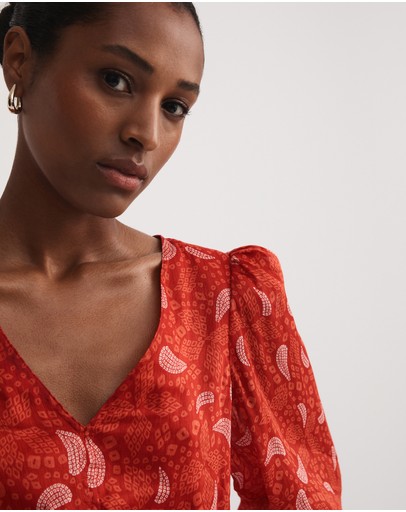 Witchery Silk Linen Geo Scarf Blouse