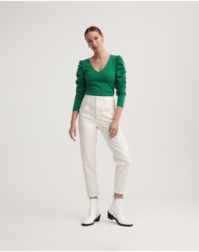 Witchery Cotton Gathered Sleeve Top