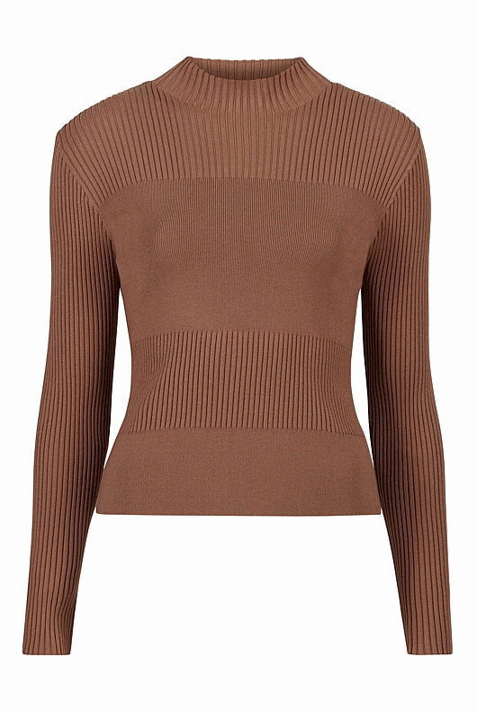 High Neck Textured Knit - Camel