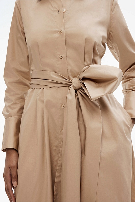 Cotton Sateen Shirt Dress - Washed Sand
