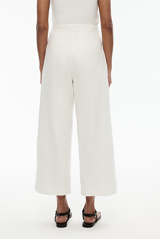 Stretch Linen Blend Crop Pant - Chalk