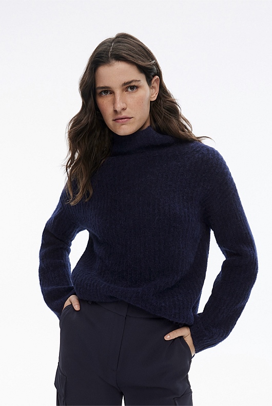 Mock Neck Slouch Knit - Blue Night