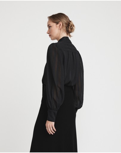 Witchery Self Stripe Tie Neck Blouse