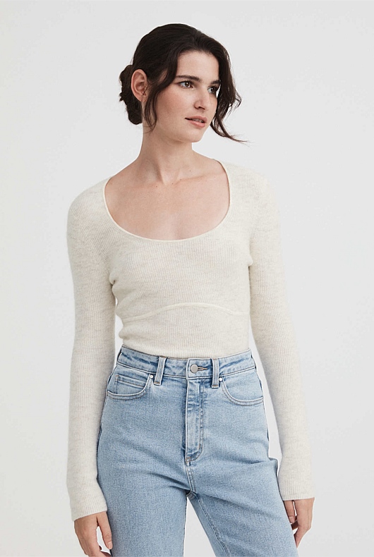 Alpaca Blend Scoop Neck Knit - Oatmeal Marle