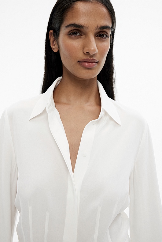 Silk Dart Detail Shirt - Chalk
