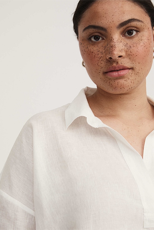 French Linen Pop Over Shirt - Pure White
