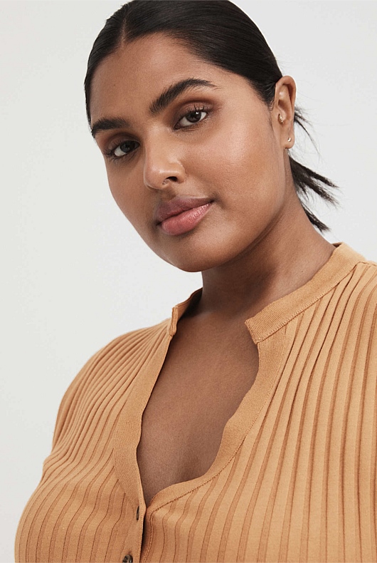 Cotton V Neck Henley Tank - Acorn