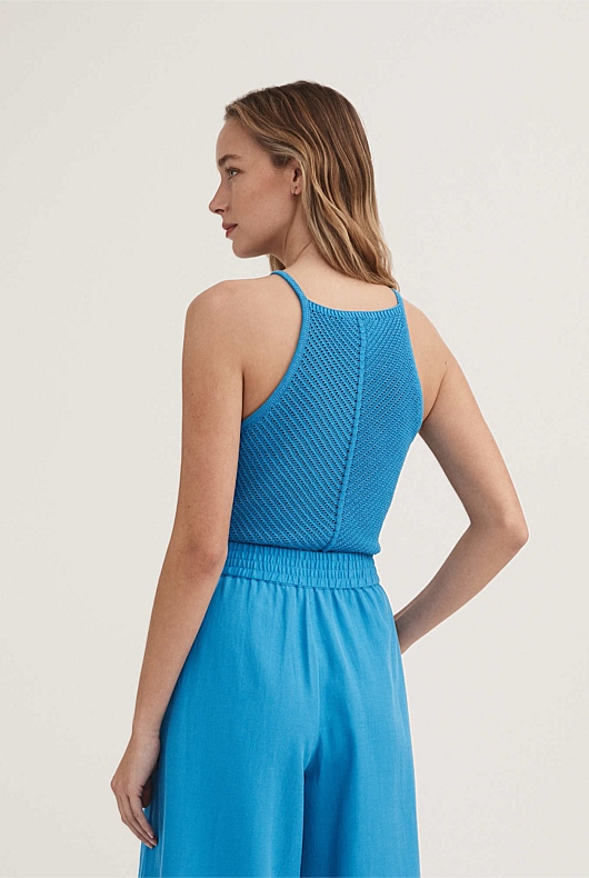 Textured Halter Knit - Cyan