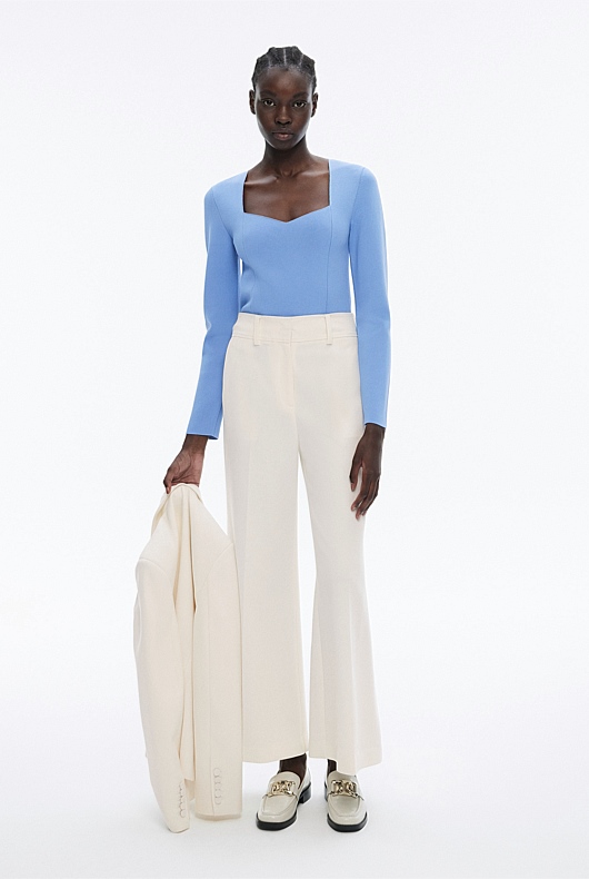 Crepe Sweetheart Long Sleeve Knit - Harbour Blue