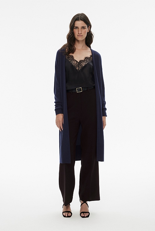 Merino Silk Longline Cardigan - Blue Night