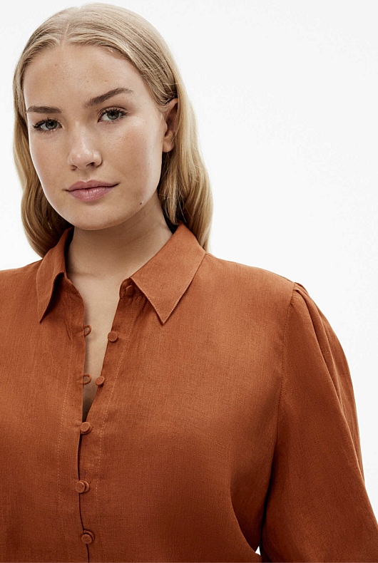 French Linen Volume Sleeve Shirt - Faded Terracotta