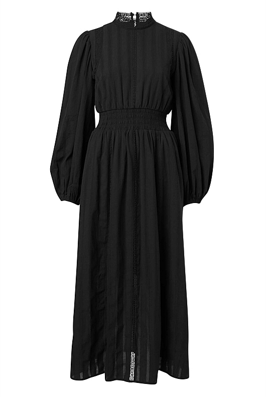 Lace Trim Dress - Black