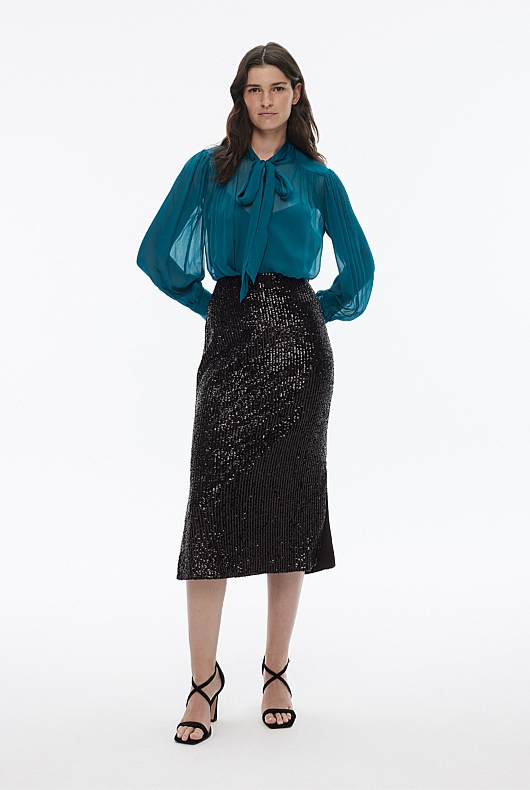 Sequin Slip Skirt - Black