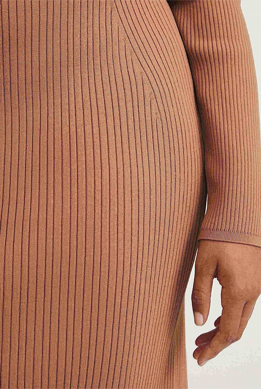 Knit Rib Midi Skirt - Camel