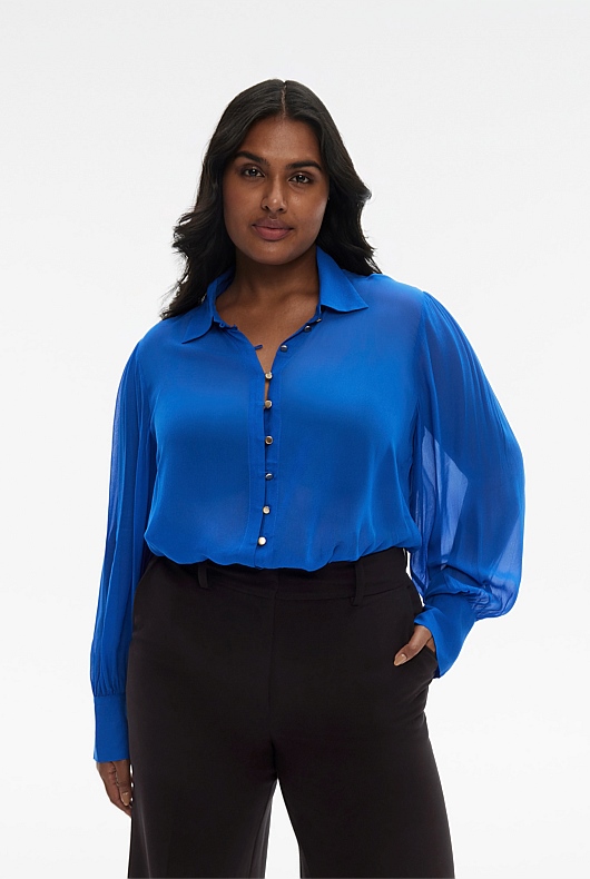 Georgette Button Detail Blouse - Bold Blue