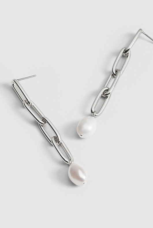 Freshwater Pearl Chain Drop Earring - Silver