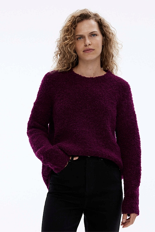 Boucle Crew Neck Knit - Bordeaux