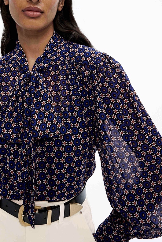 Georgette Mosaic Print Blouse - Mariner