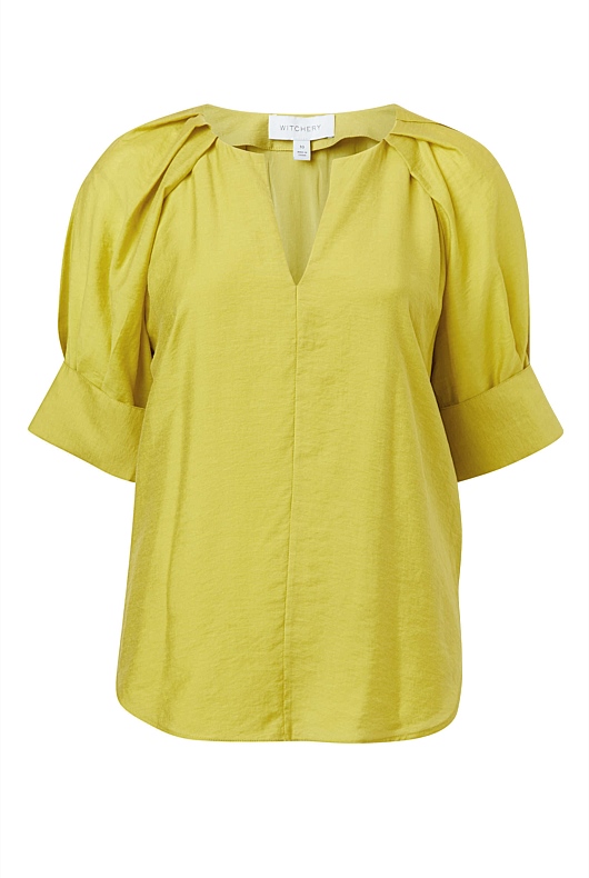 Raglan Pleat Sleeve Blouse - Citrus Green