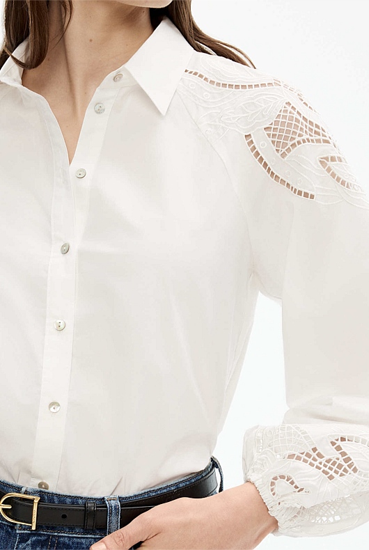 Cotton Broderie Blouse - Chalk