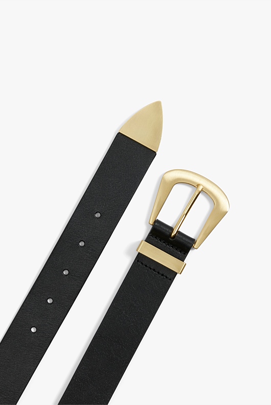 Western Buckle Leather Belt - Black