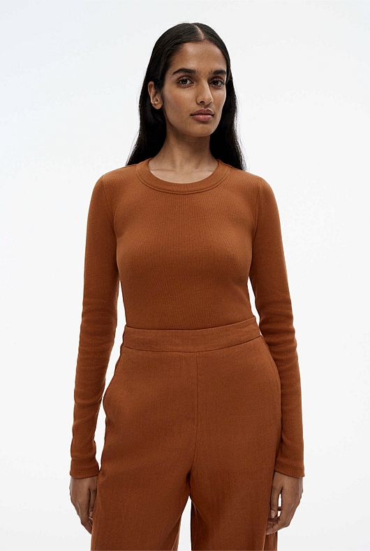 Long Sleeve Rib Top - Faded Terracotta