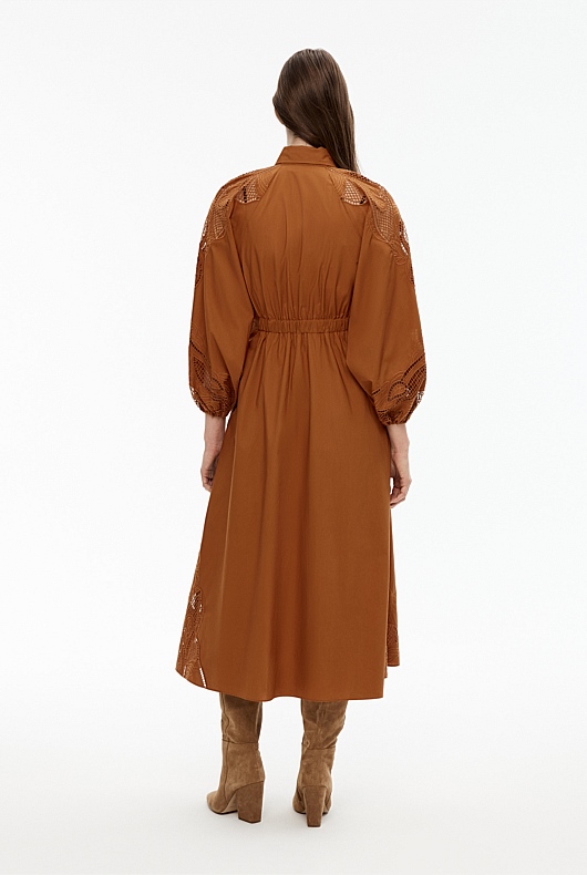 Cotton Broderie Dress - Faded Terracotta