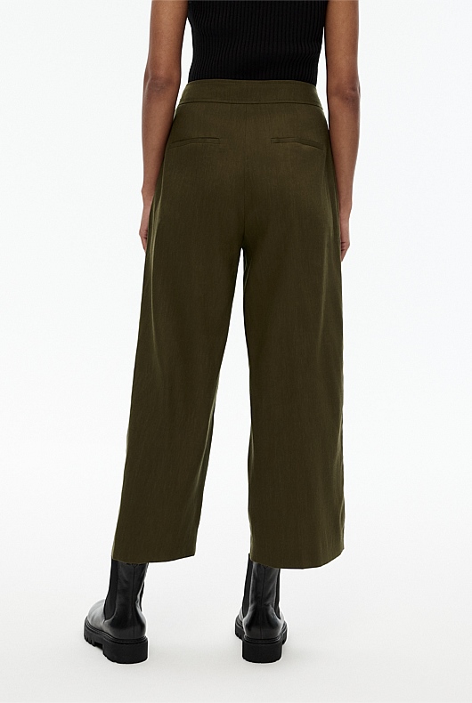 Stretch Linen Blend Crop Pant - Jungle