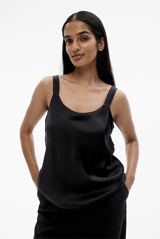 Silk Satin Scoop Camisole - Black