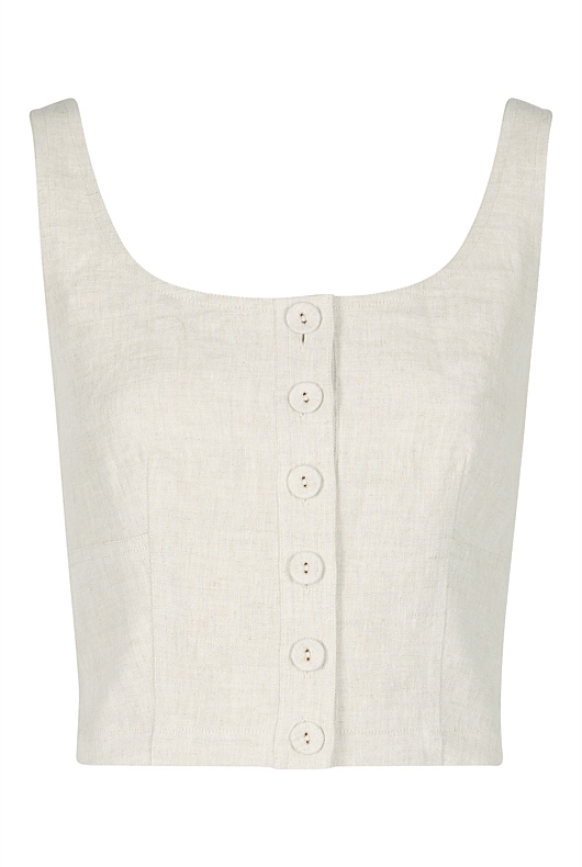 French Linen Cropped Button Bodice - Flax