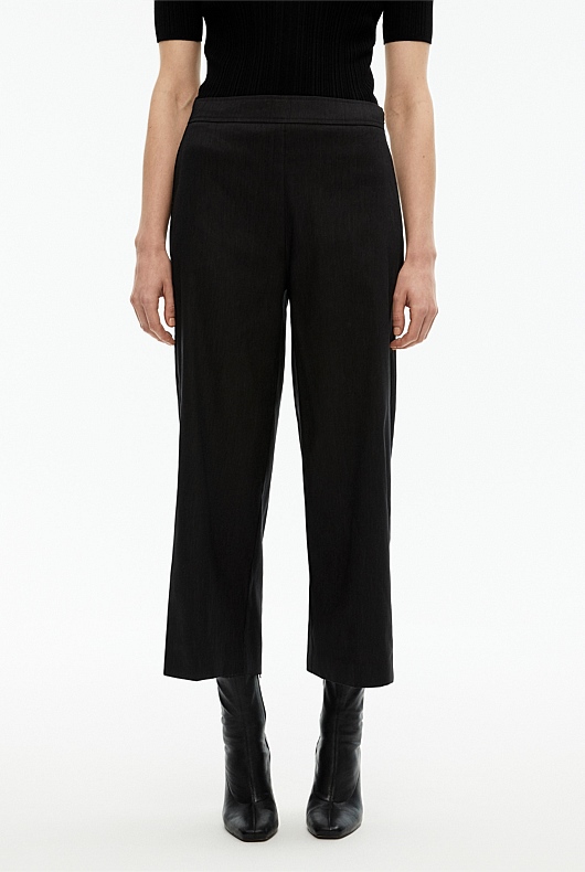Stretch Linen Blend Crop Pant - Black