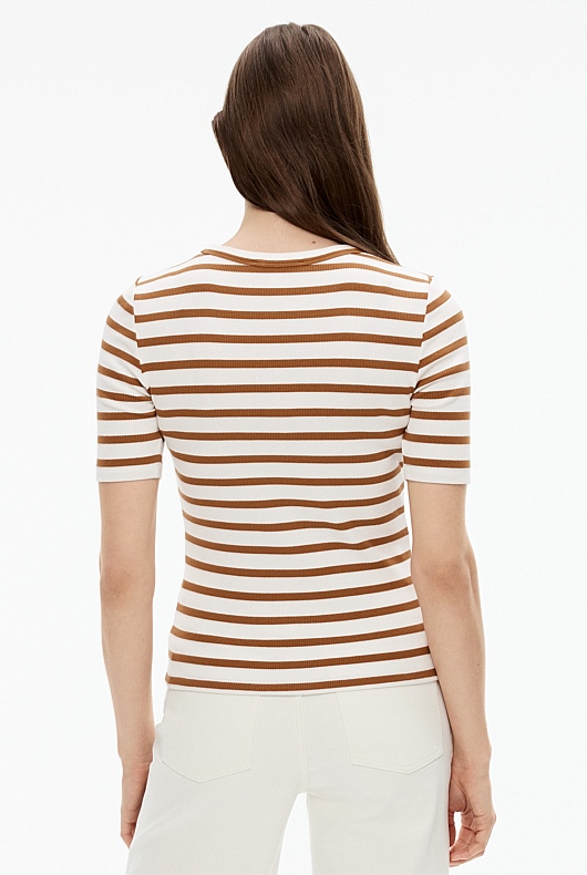 Stripe Crew Rib Tee - Fudge